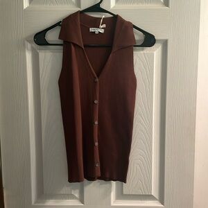 Crescent Brown button up Sweater vest